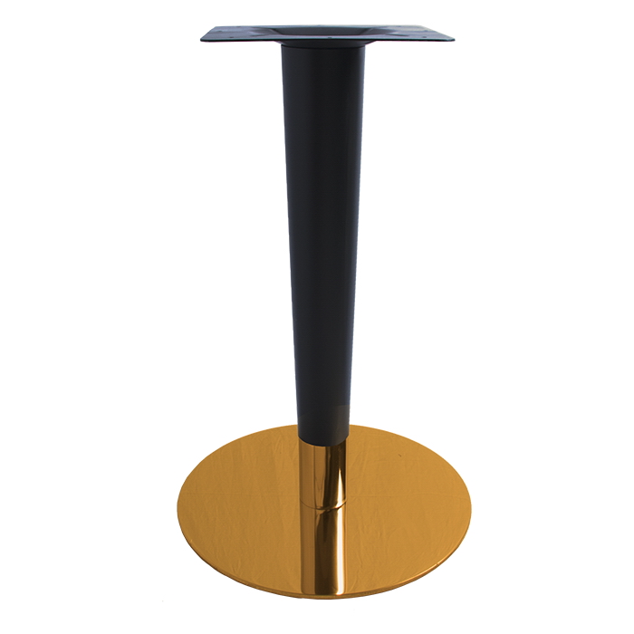 gold plated round stainless steel table base with powder coat column